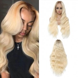 Incolorwig Transparent Full Lace Wig T4 613 Ombre Blonde Body Wave 150% Density Pre Plucked Invisible Lace Wig