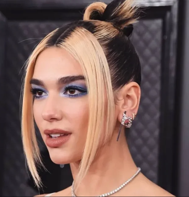 Dua Lipa skunk stripe hair