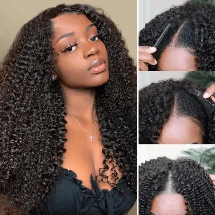 natural black kinky curly v part wig