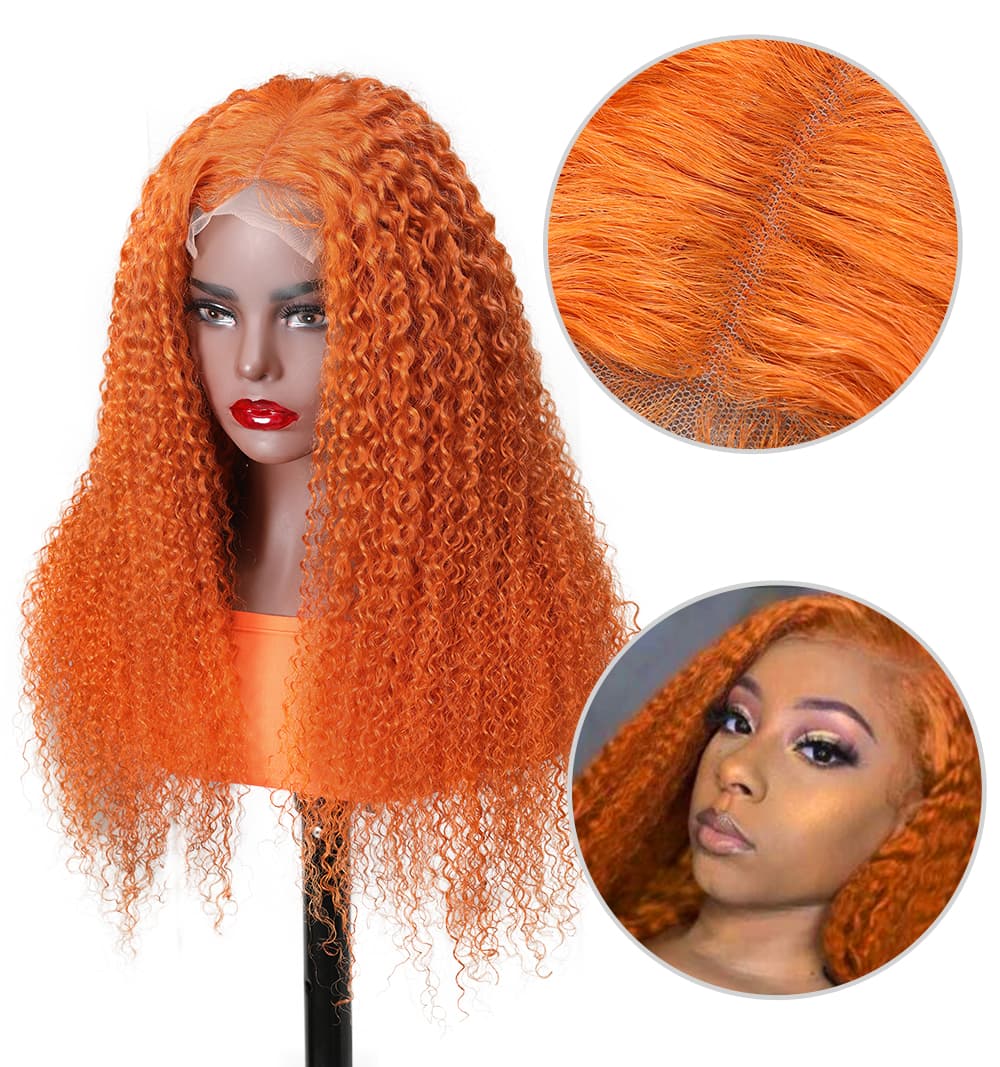 Incolorwig High Quality Curly Human Hair Wig 150 Density Ginger Wig