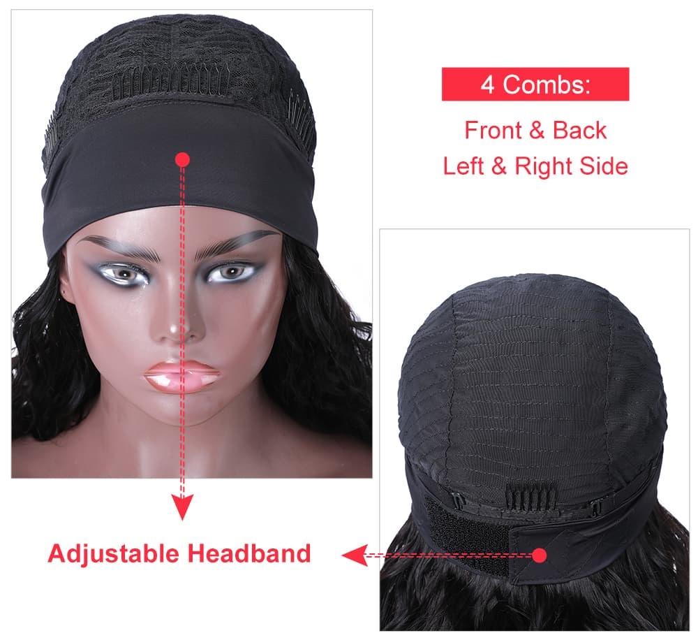 Incolorwig Easy To Wear Headband Wig 150% Density Water Wave Wigs Real ...